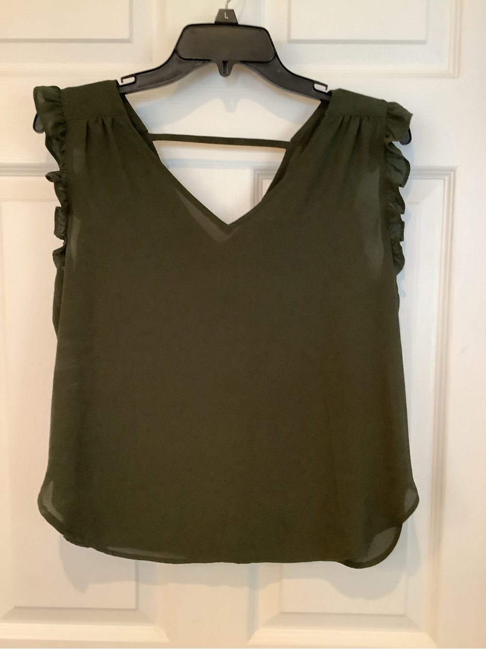 LOFT Olive V-Neck Ruffle Sleeve Camisole